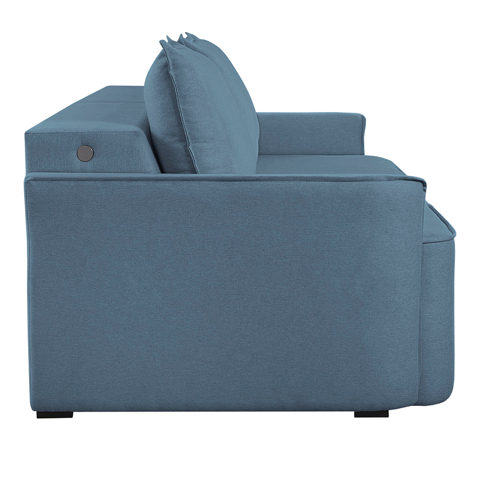 Sofá 3 Lugares Retrátil Moon com USB Linho Azul 220 cm