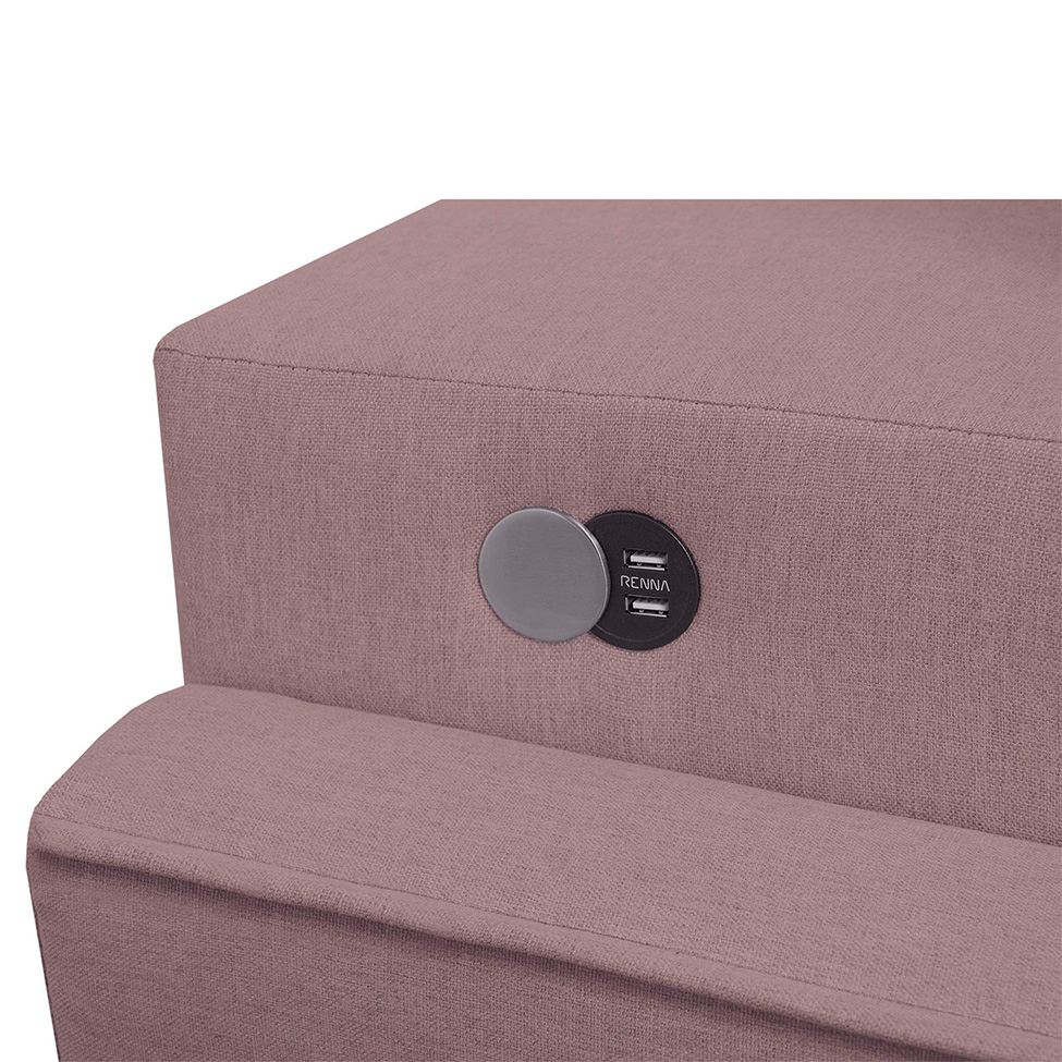 Sofá 3 Lugares Retrátil Moon com USB Linho Rosa 220 cm