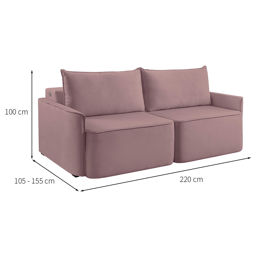 Sofá 3 Lugares Retrátil Moon com USB Linho Rosa 220 cm