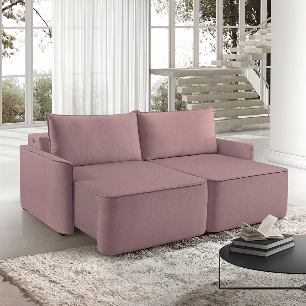 Sofá 3 Lugares Retrátil Moon com USB Linho Rosa 220 cm