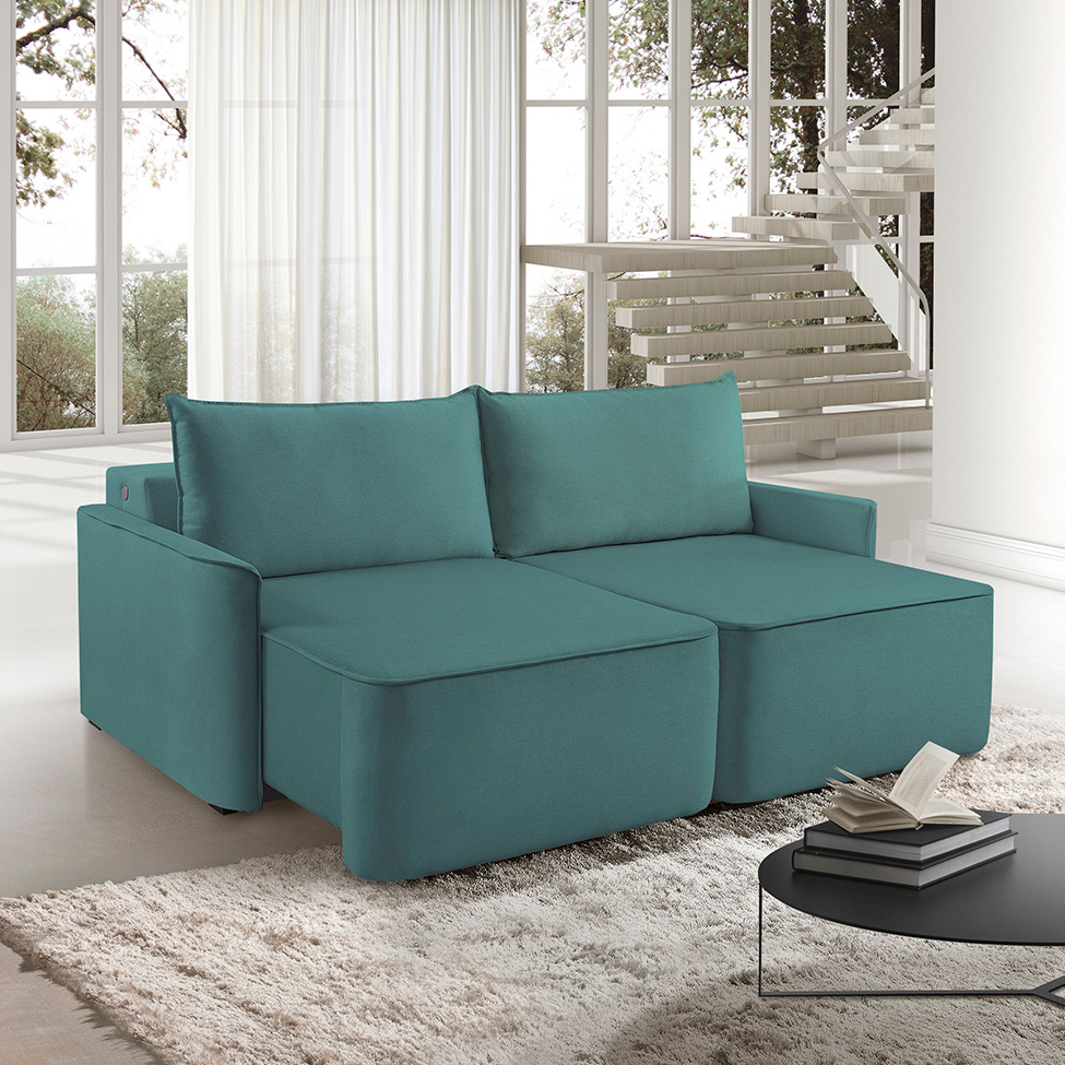 Sofá 3 Lugares Retrátil Moon com USB Linho Verde 220 cm