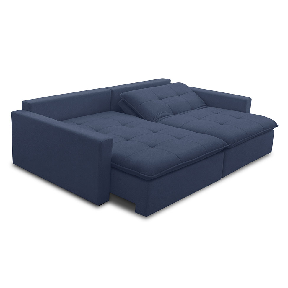 Sofá 3 Lugares Retrátil Sem Caixa Capri Veludo Azul