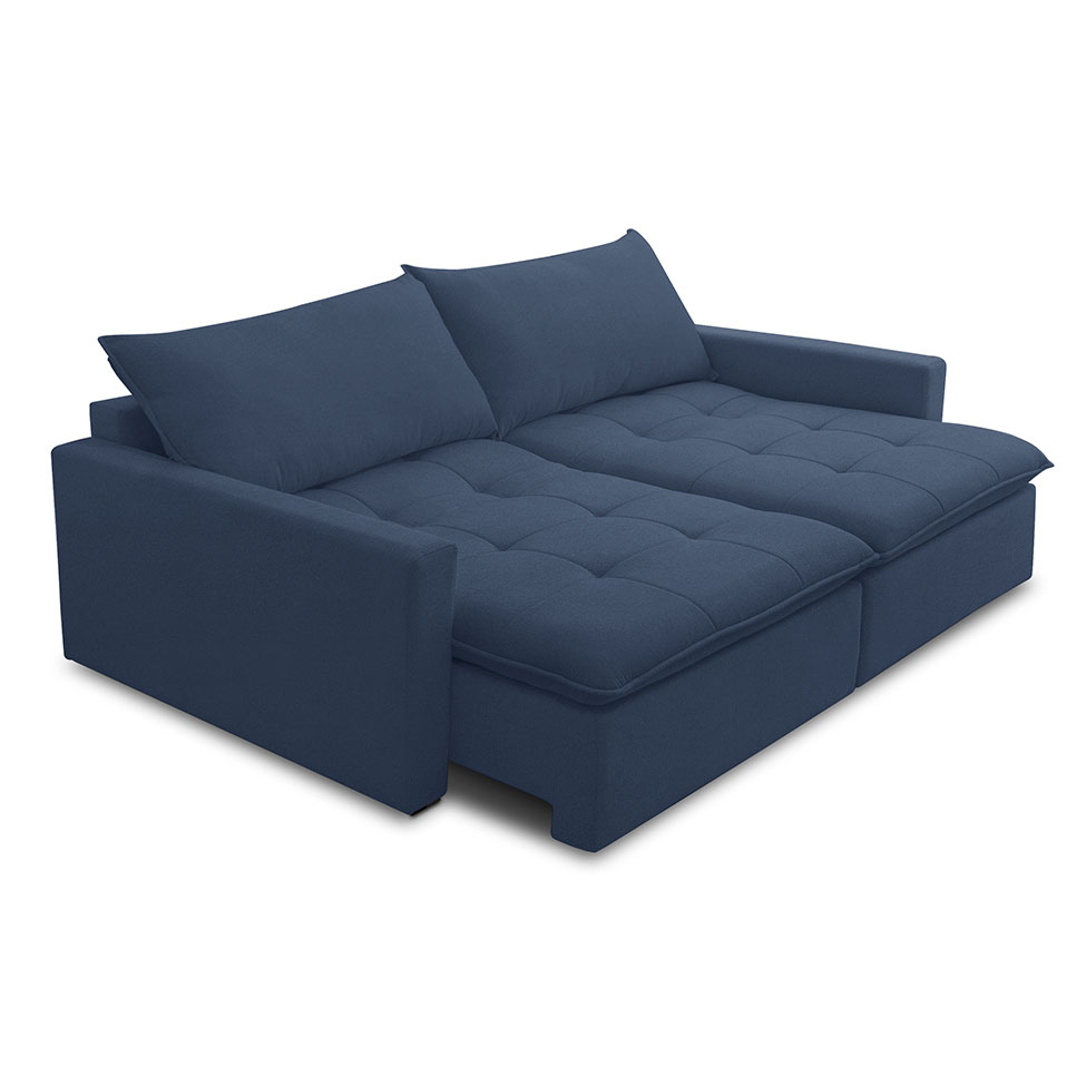 Sofá 3 Lugares Retrátil Sem Caixa Capri Veludo Azul