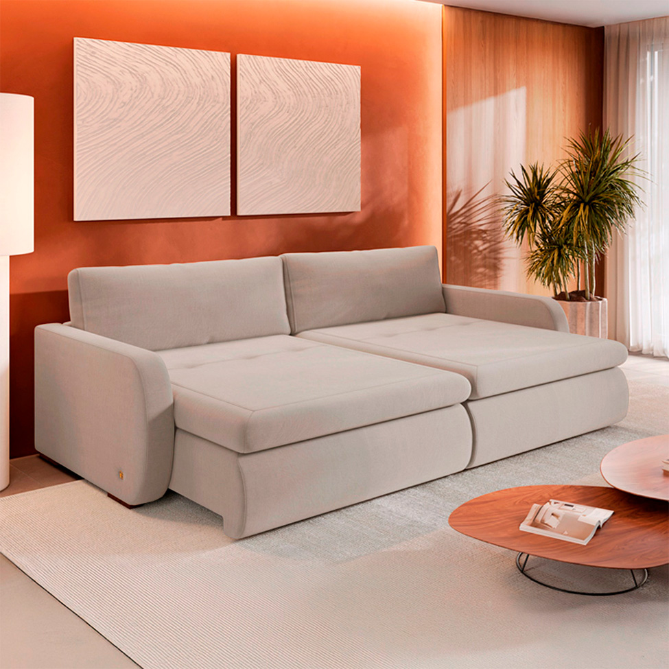 Sofá 3 Lugares Retrátil e Recinável Sunset Linho Cru 220 cm