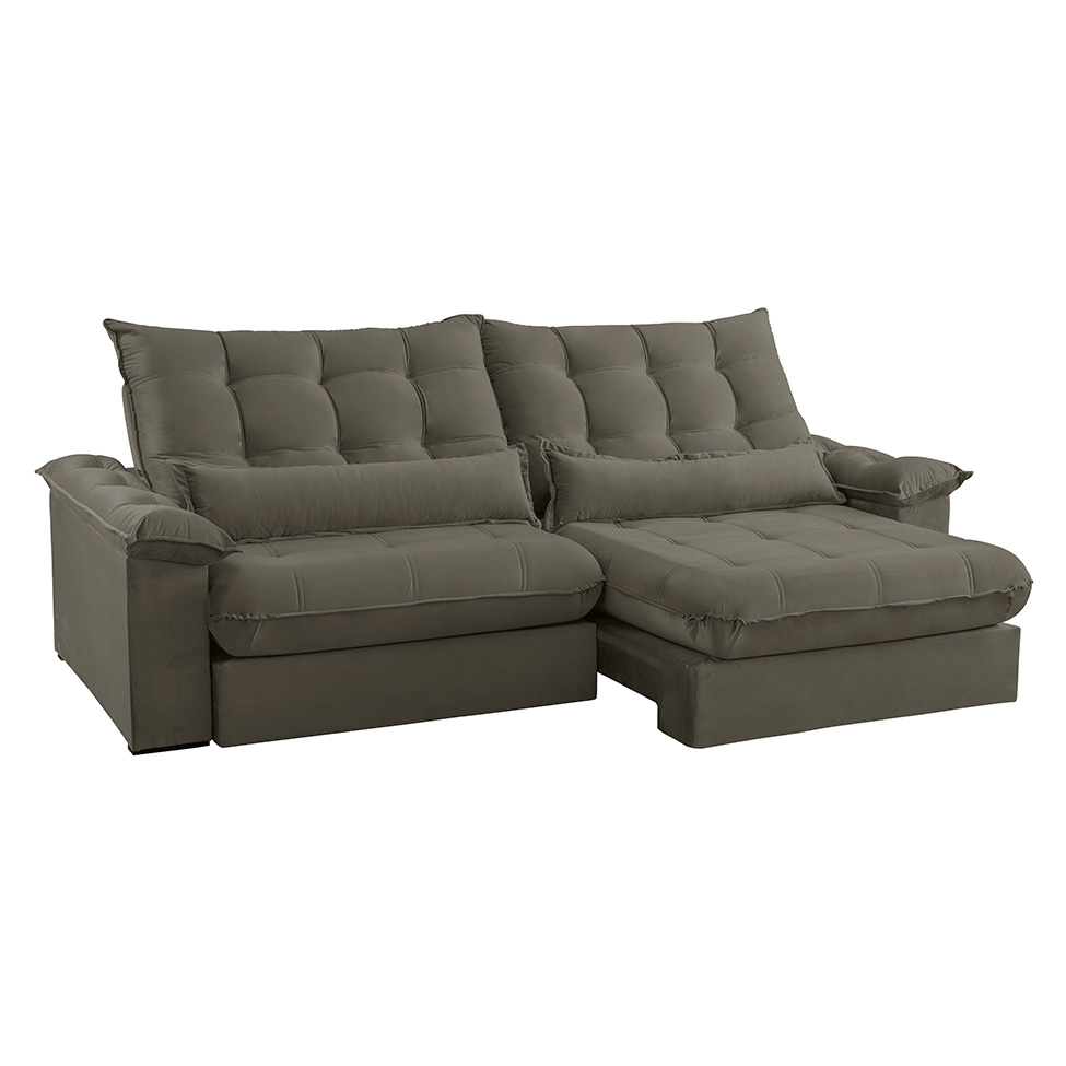 Sofá 3 Lugares Retrátil e Reclinável Aruba Veludo Cinza 210 cm