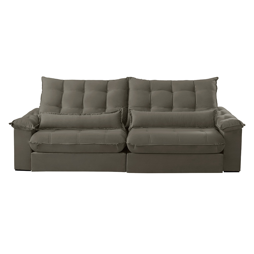 Sofá 3 Lugares Retrátil e Reclinável Aruba Veludo Cinza 210 cm