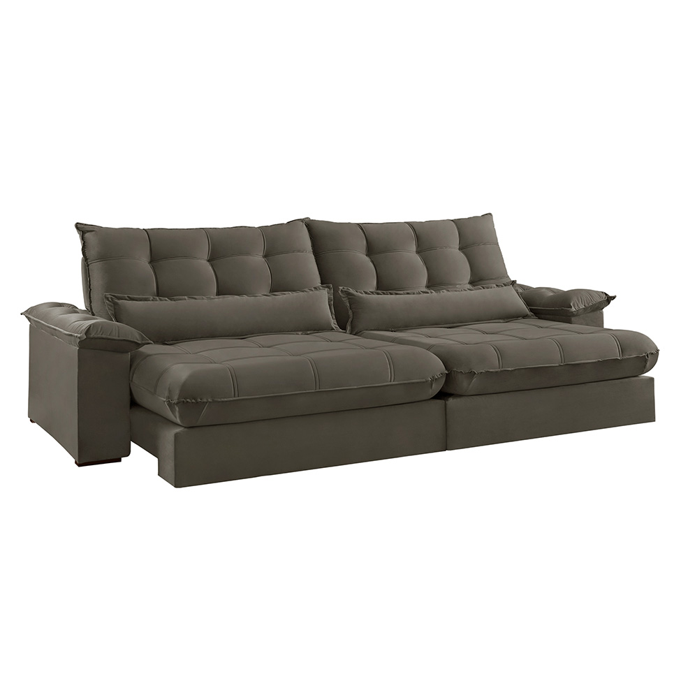 Sofá 3 Lugares Retrátil e Reclinável Aruba Veludo Cinza 210 cm