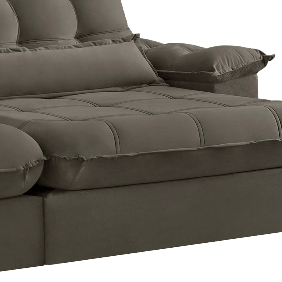 Sofá 3 Lugares Retrátil e Reclinável Aruba Veludo Cinza 210 cm