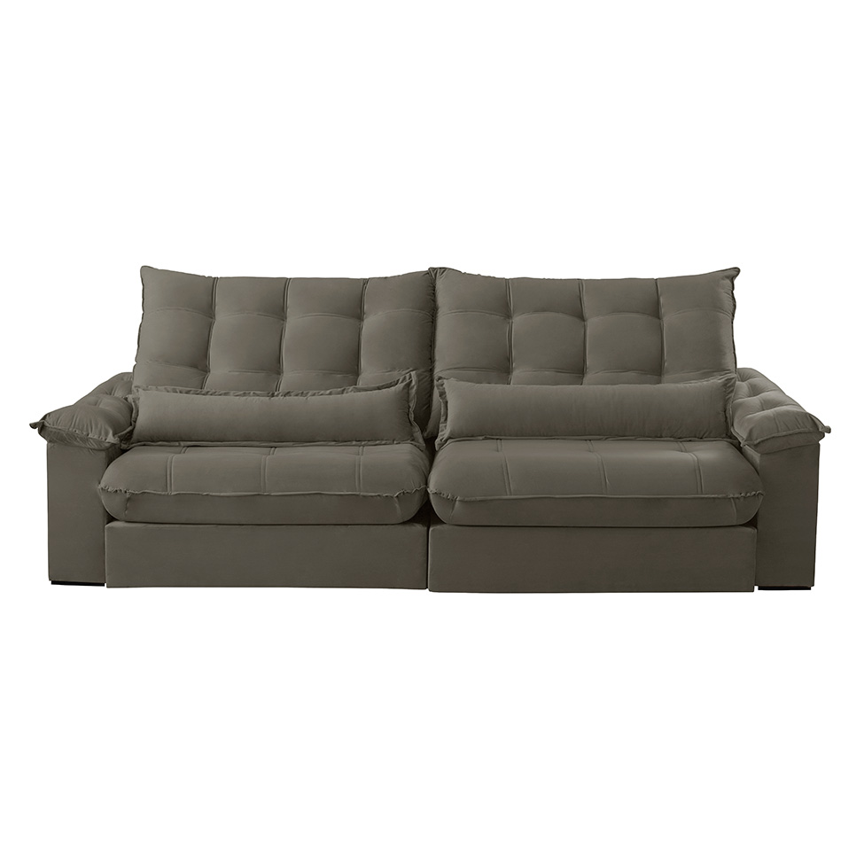 Sofá 3 Lugares Retrátil e Reclinável Aruba Veludo Cinza 230 cm