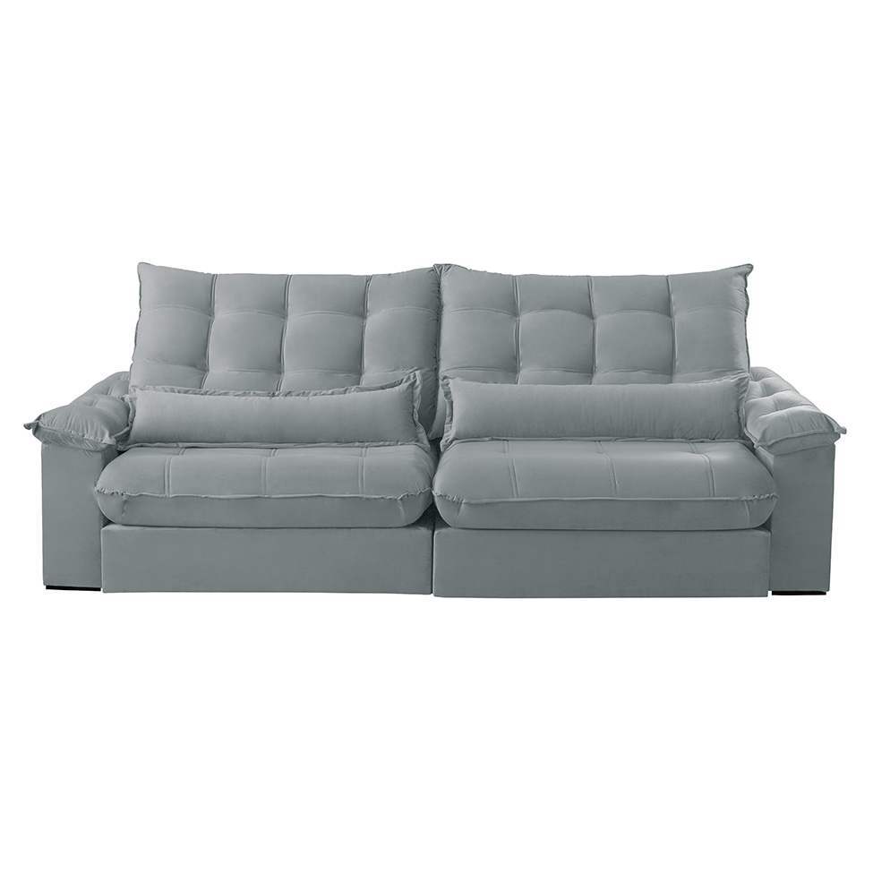 Sofá 3 Lugares Retrátil e Reclinável Aruba Veludo Cinza Claro 210 cm