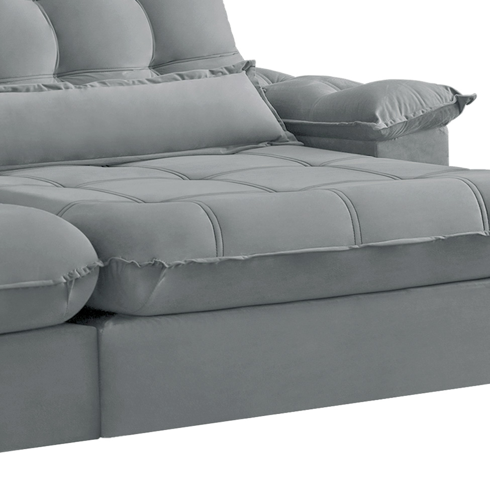 Sofá 3 Lugares Retrátil e Reclinável Aruba Veludo Cinza Claro 230 cm