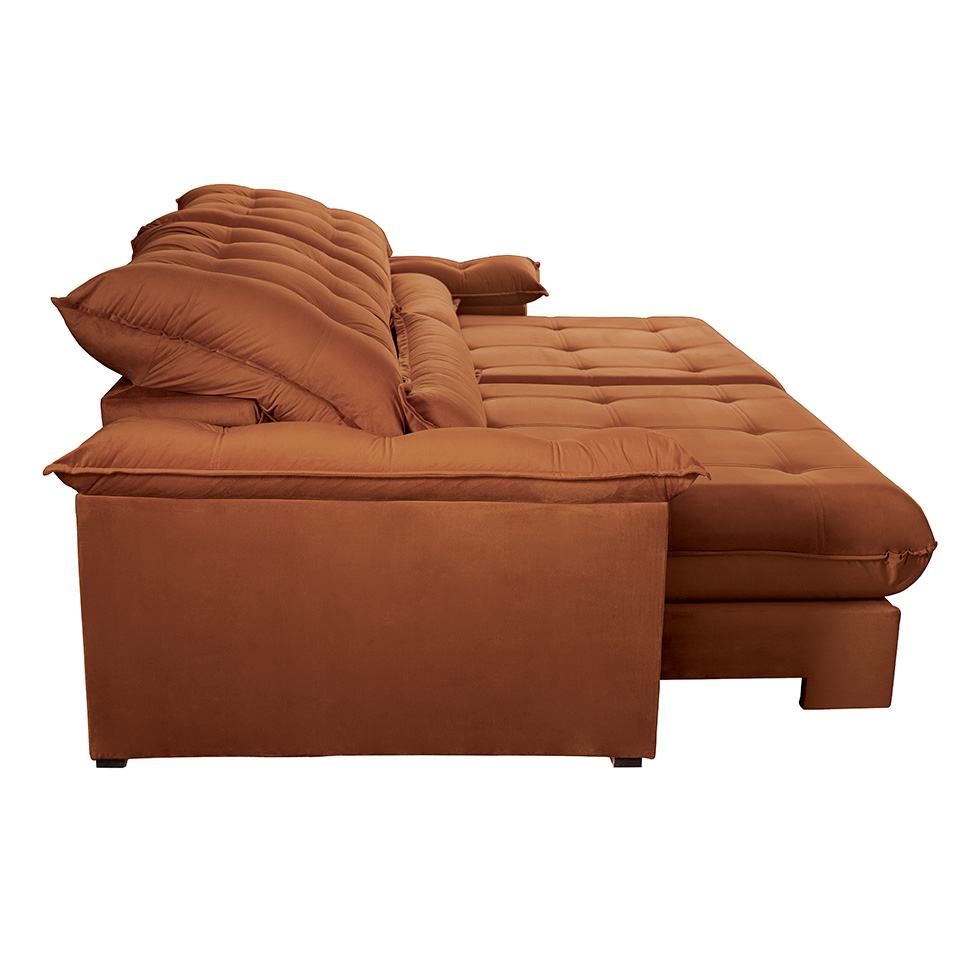 Sofá 3 Lugares Retrátil e Reclinável Aruba Veludo Terracota 230 cm