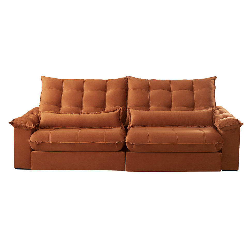 Sofá 3 Lugares Retrátil e Reclinável Aruba Veludo Terracota 230 cm