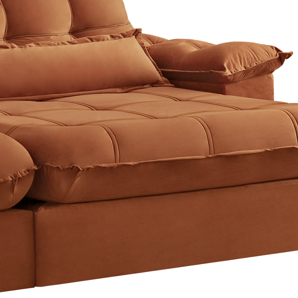 Sofá 3 Lugares Retrátil e Reclinável Aruba Veludo Terracota 230 cm