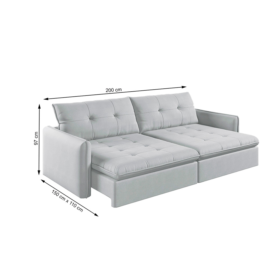 Sofá 3 Lugares Retrátil e Reclinável Braga Linho Cinza 200 cm