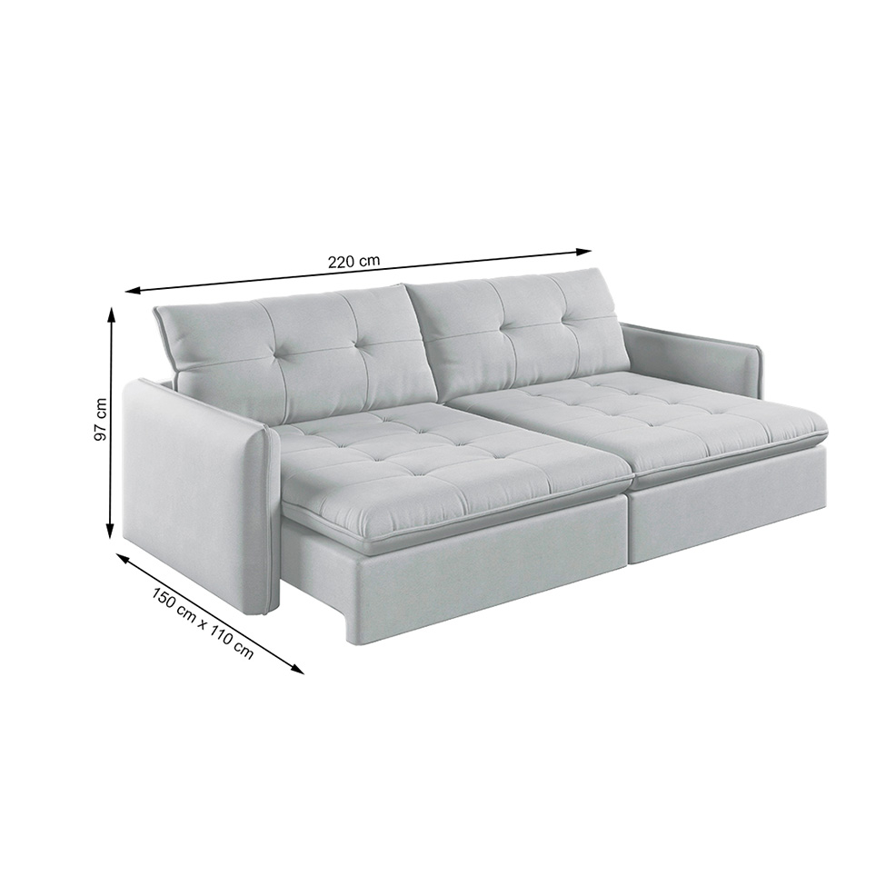 Sofá 3 Lugares Retrátil e Reclinável Braga Linho Cru 220 cm