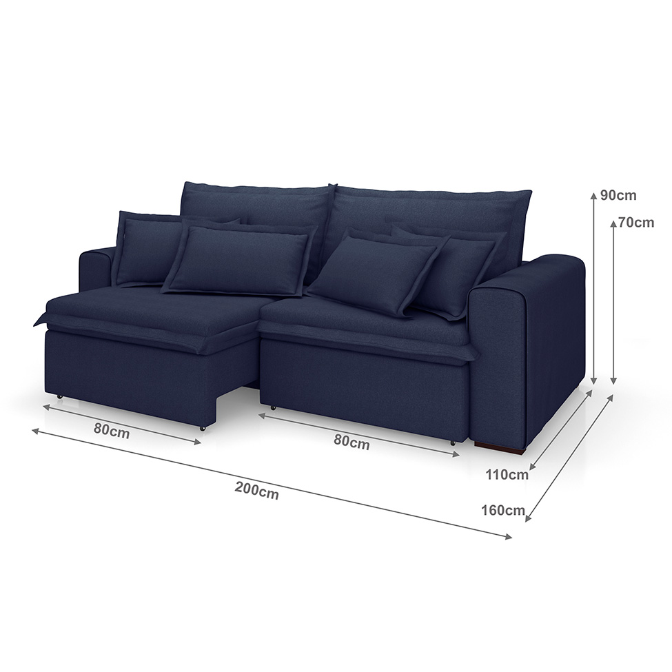 Sofá 3 Lugares Retrátil e Reclinável Cannes Linho Bouclé Azul 200 cm