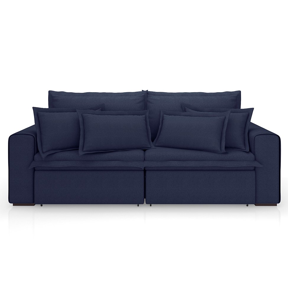 Sofá 3 Lugares Retrátil e Reclinável Cannes Linho Bouclé Azul 200 cm