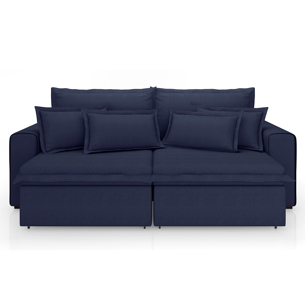 Sofá 3 Lugares Retrátil e Reclinável Cannes Linho Bouclé Azul 200 cm
