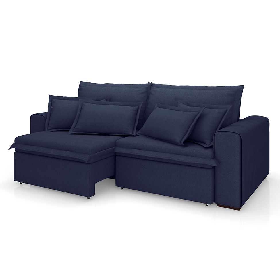 Sofá 3 Lugares Retrátil e Reclinável Cannes Linho Bouclé Azul 220 cm
