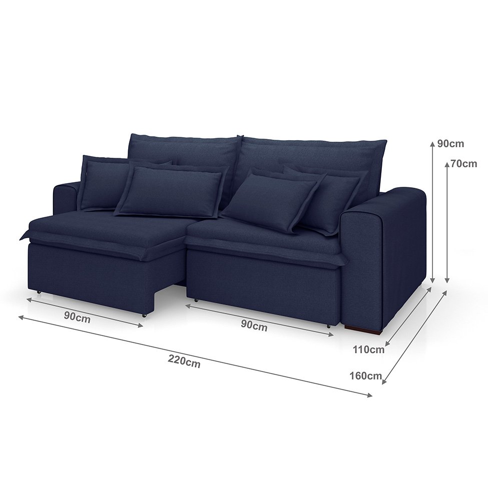 Sofá 3 Lugares Retrátil e Reclinável Cannes Linho Bouclé Azul 220 cm