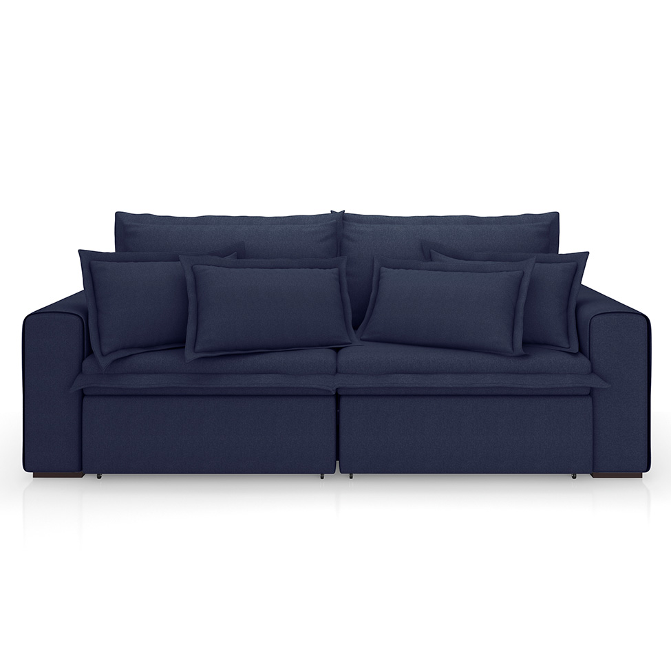 Sofá 3 Lugares Retrátil e Reclinável Cannes Linho Bouclé Azul 220 cm