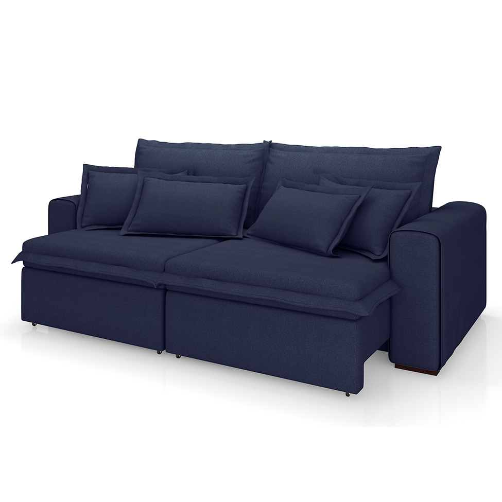 Sofá 3 Lugares Retrátil e Reclinável Cannes Linho Bouclé Azul 220 cm