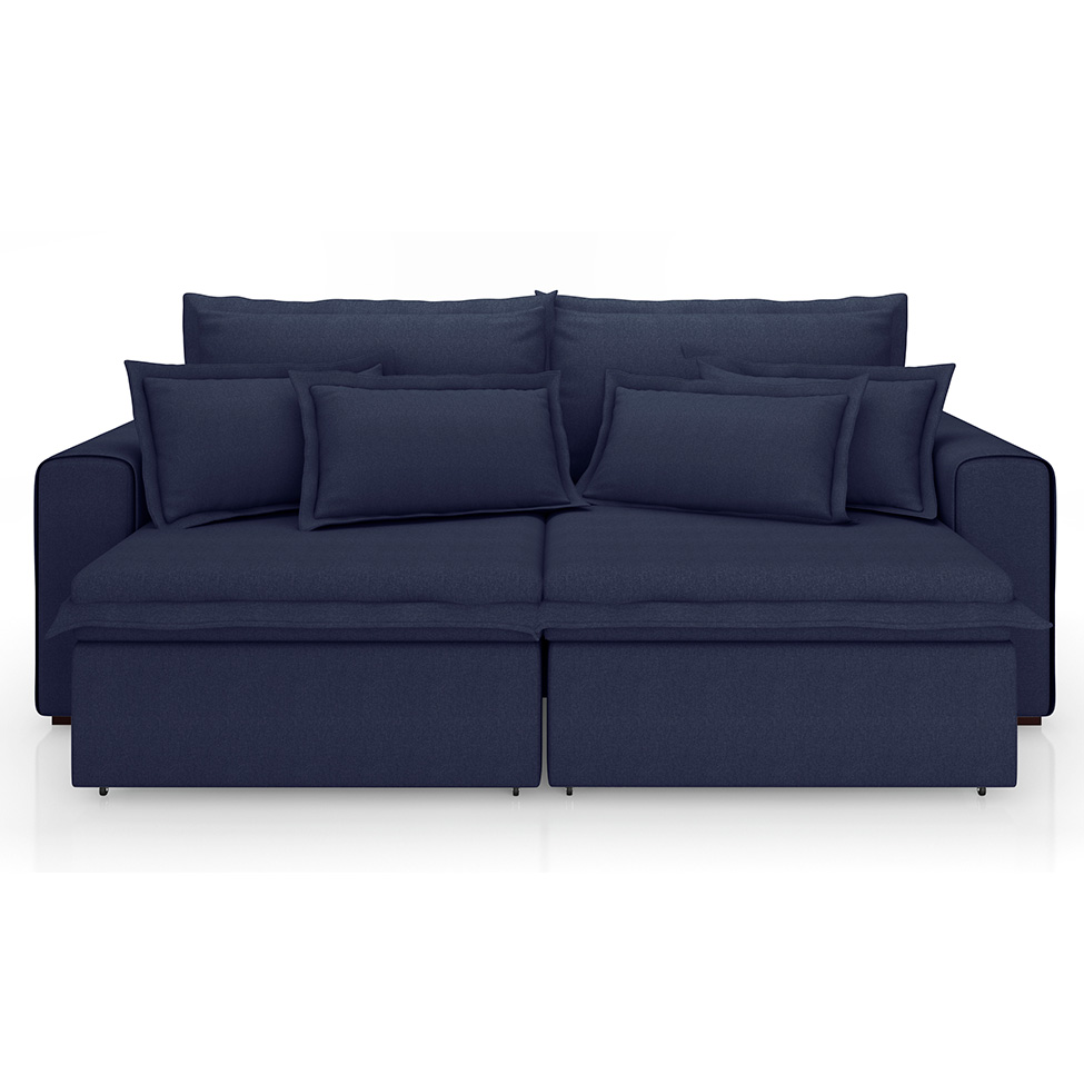 Sofá 3 Lugares Retrátil e Reclinável Cannes Linho Bouclé Azul 220 cm