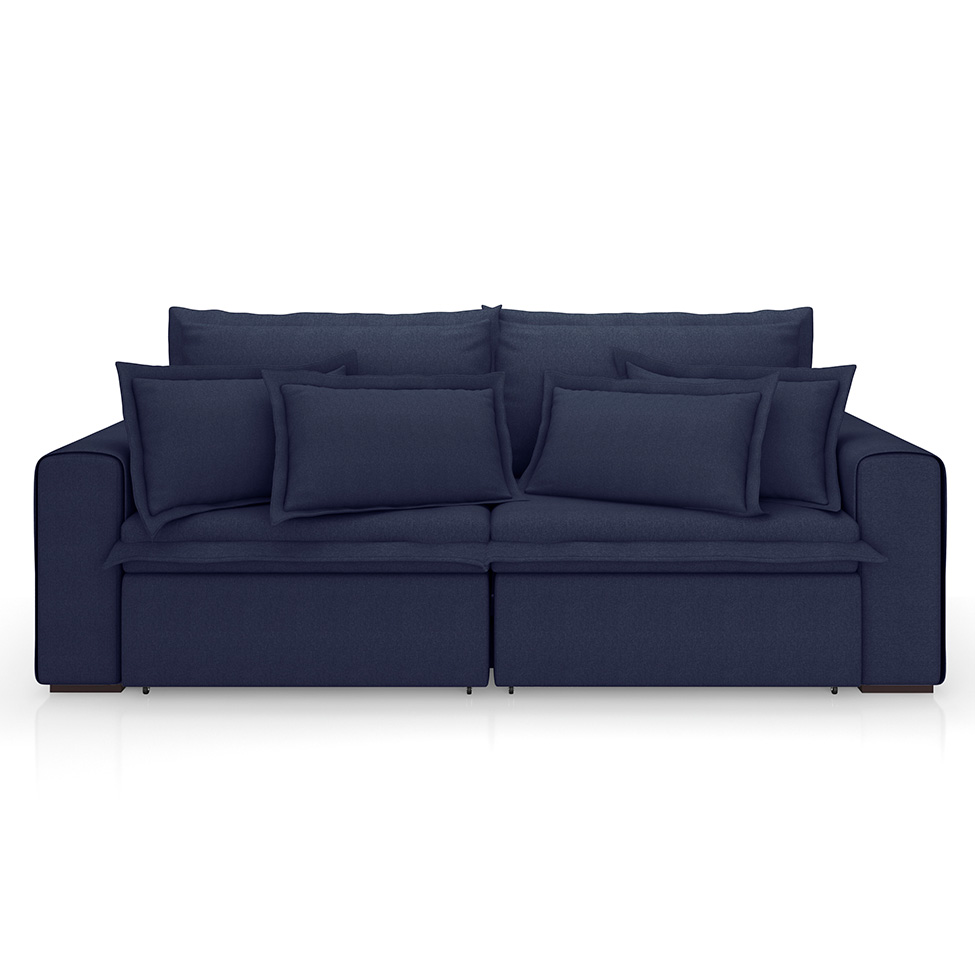 Sofá 3 Lugares Retrátil e Reclinável Cannes Linho Bouclé Azul 240 cm