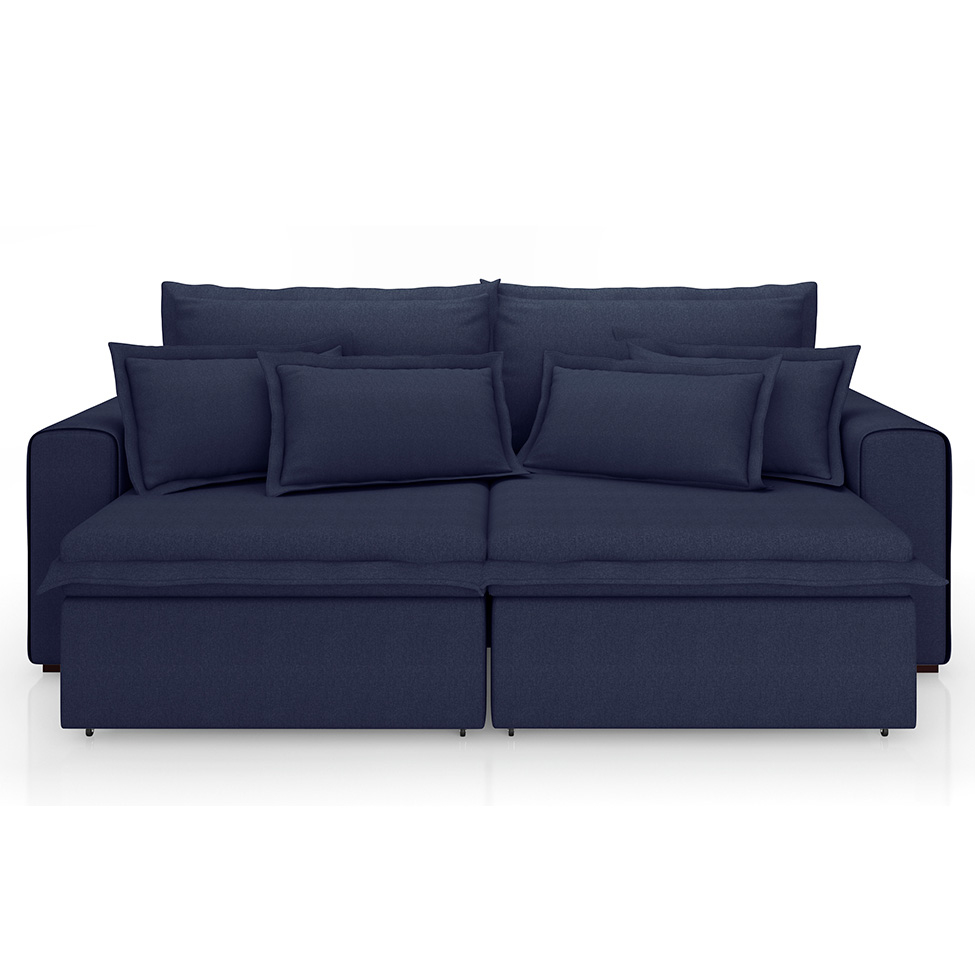 Sofá 3 Lugares Retrátil e Reclinável Cannes Linho Bouclé Azul 240 cm