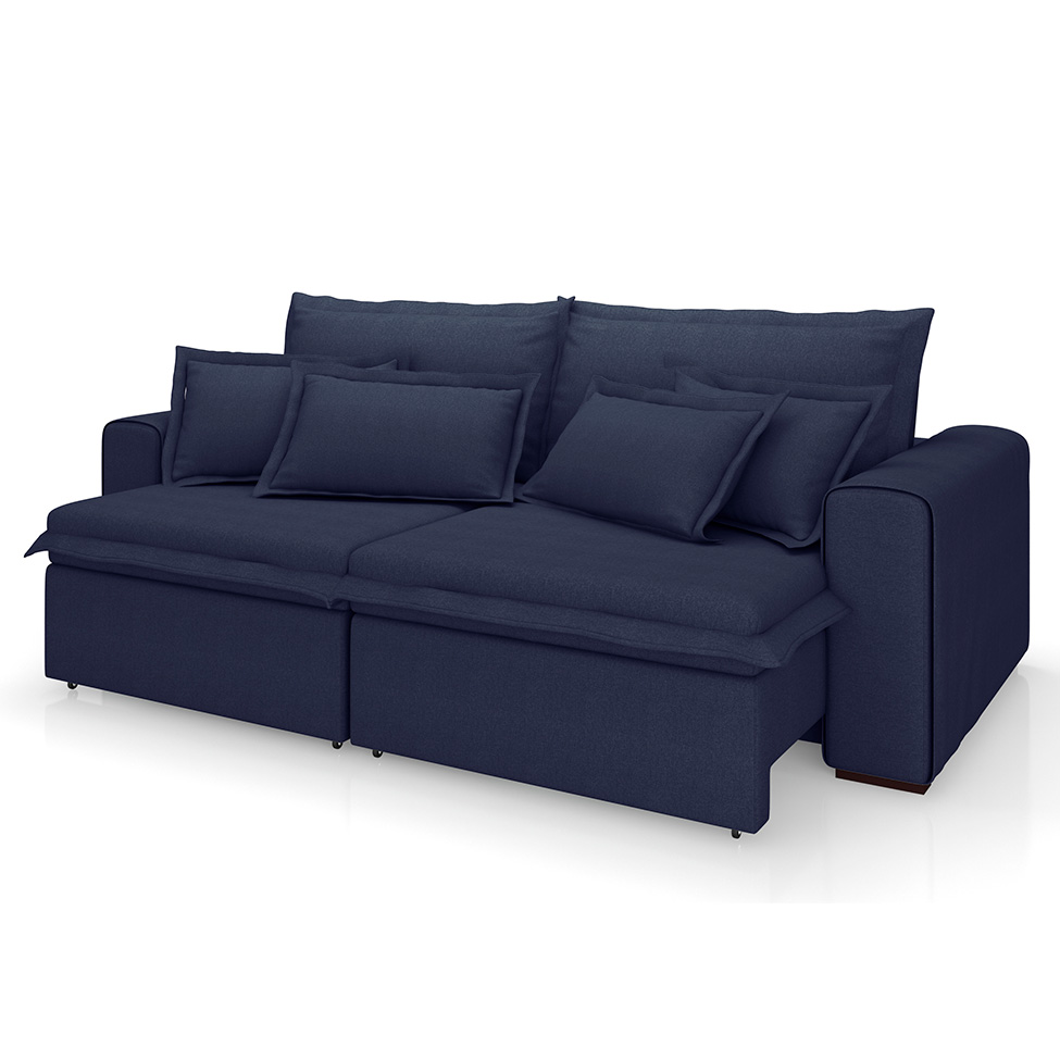 Sofá 3 Lugares Retrátil e Reclinável Cannes Linho Bouclé Azul 240 cm