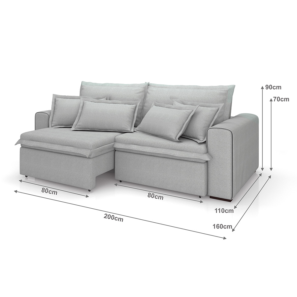 Sofá 3 Lugares Retrátil e Reclinável Cannes Linho Bouclé Cinza 200 cm
