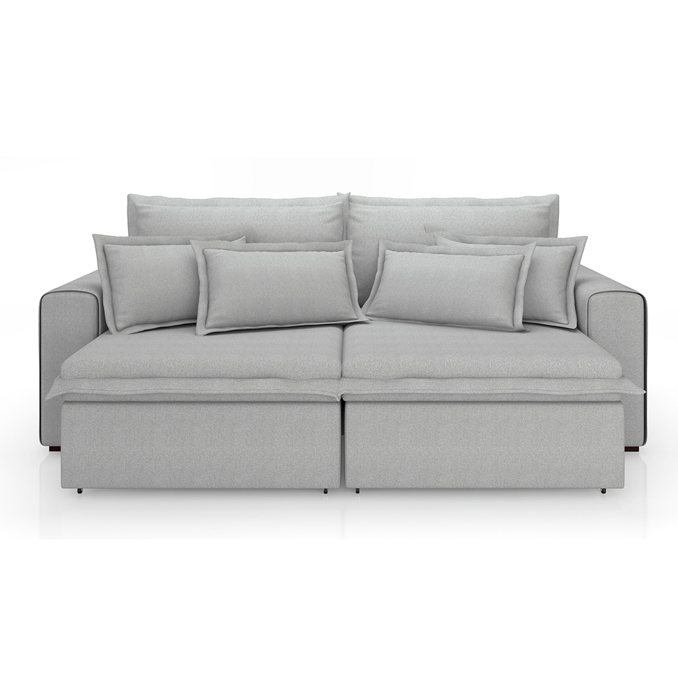 Sofá 3 Lugares Retrátil e Reclinável Cannes Linho Bouclé Cinza 200 cm