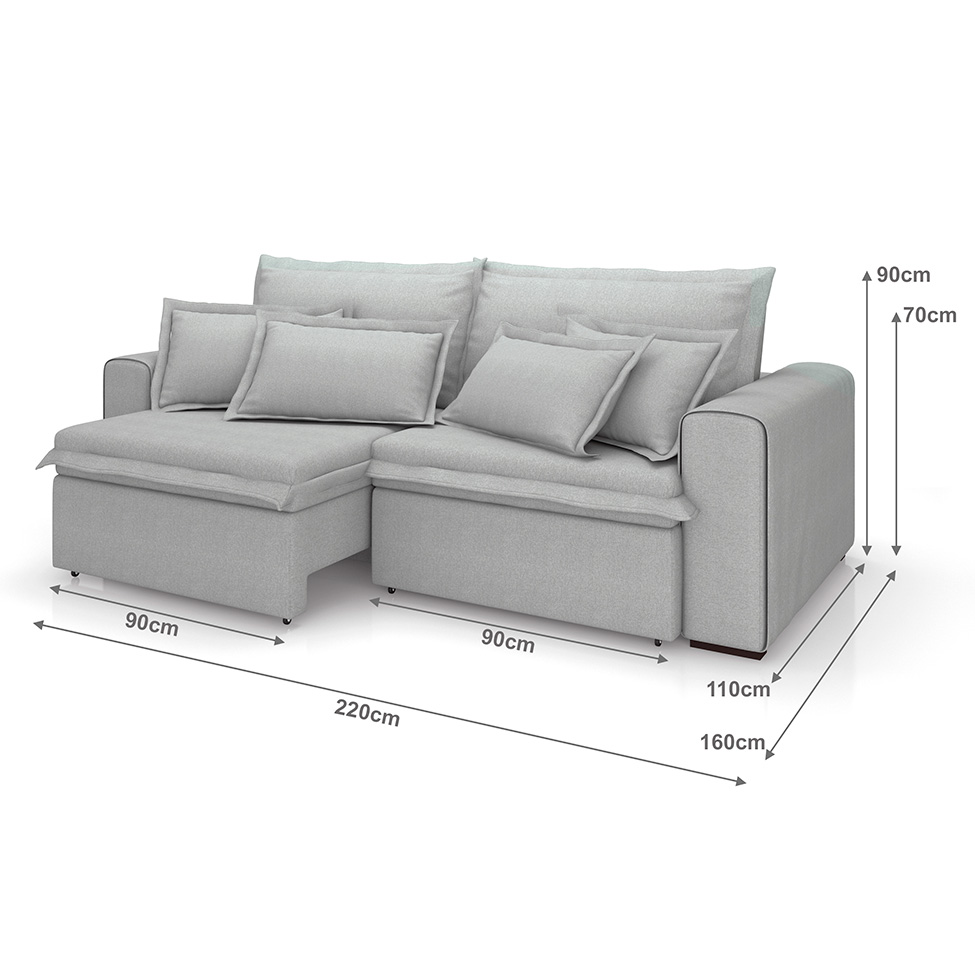 Sofá 3 Lugares Retrátil e Reclinável Cannes Linho Bouclé Cinza 220 cm