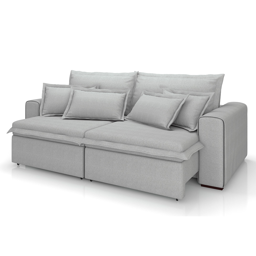 Sofá 3 Lugares Retrátil e Reclinável Cannes Linho Bouclé Cinza 220 cm