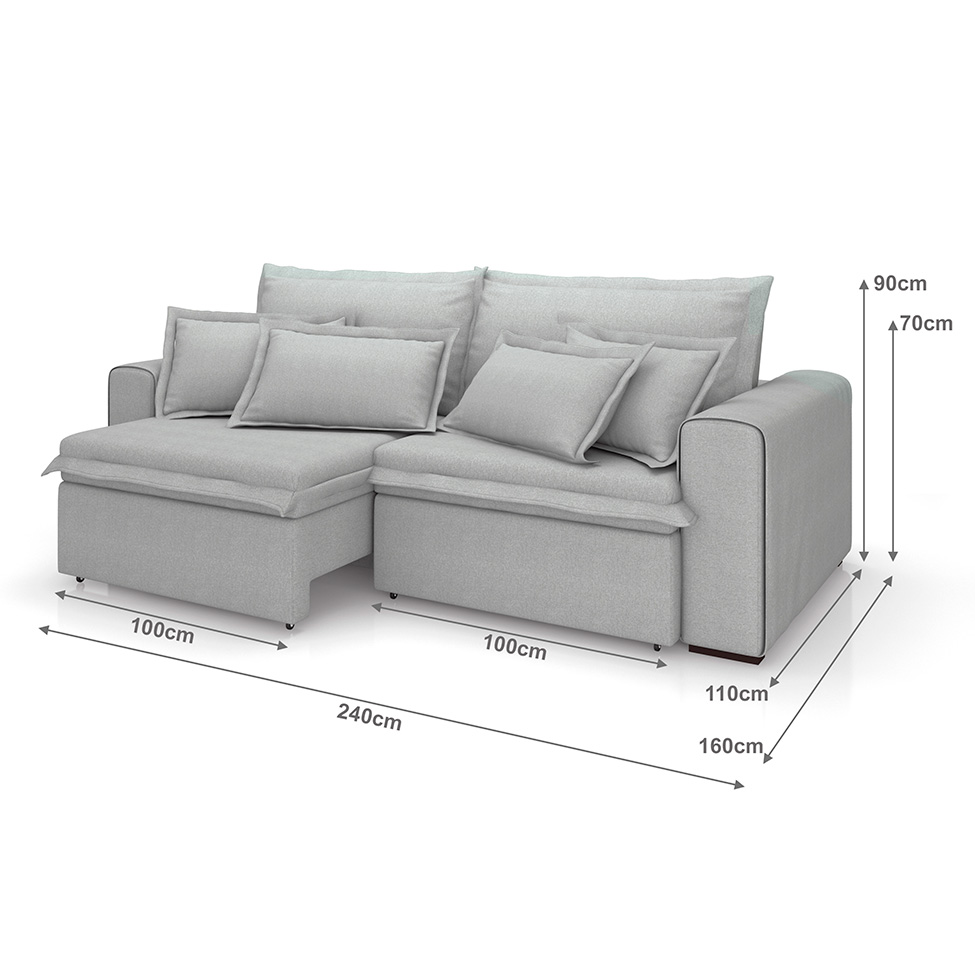Sofá 3 Lugares Retrátil e Reclinável Cannes Linho Bouclé Cinza 240 cm