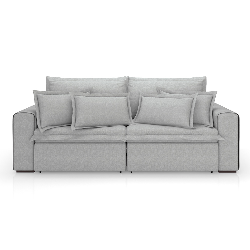 Sofá 3 Lugares Retrátil e Reclinável Cannes Linho Bouclé Cinza 240 cm