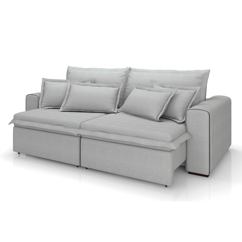 Sofá 3 Lugares Retrátil e Reclinável Cannes Linho Bouclé Cinza 240 cm