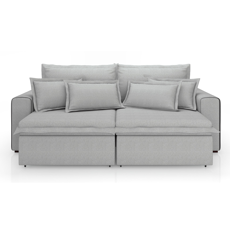 Sofá 3 Lugares Retrátil e Reclinável Cannes Linho Bouclé Cinza 240 cm