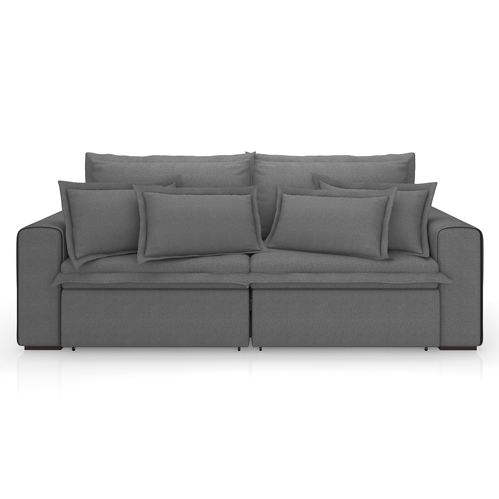 Sofá 3 Lugares Retrátil e Reclinável Cannes Linho Bouclé Grafite 220 cm
