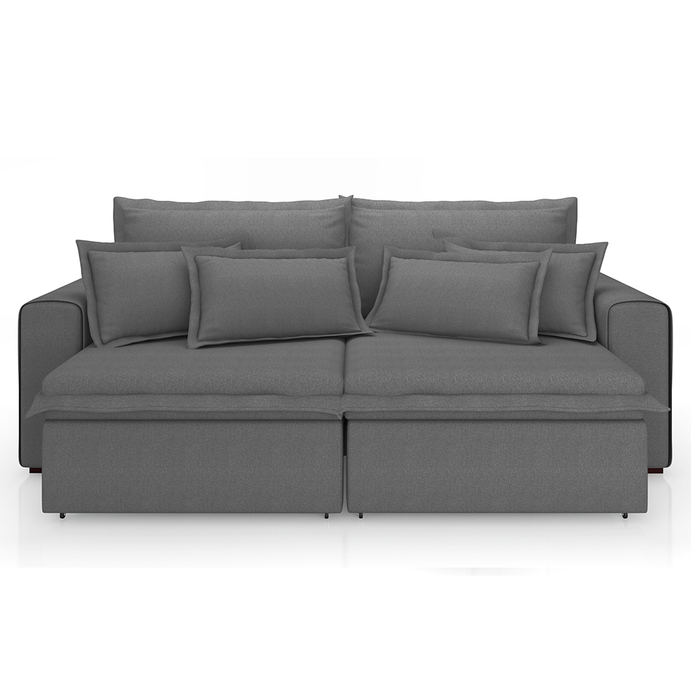 Sofá 3 Lugares Retrátil e Reclinável Cannes Linho Bouclé Grafite 220 cm