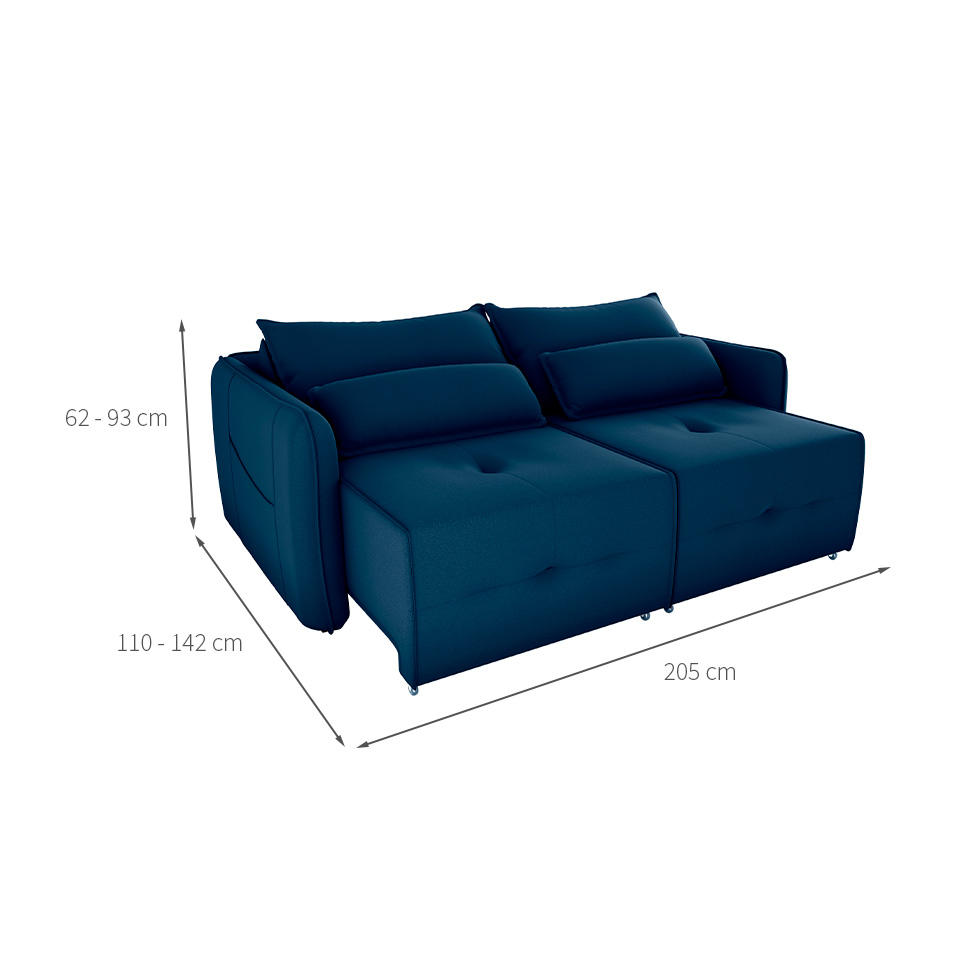 Sofá 3 Lugares Retrátil e Reclinável Celine Veludo Azul 205 cm