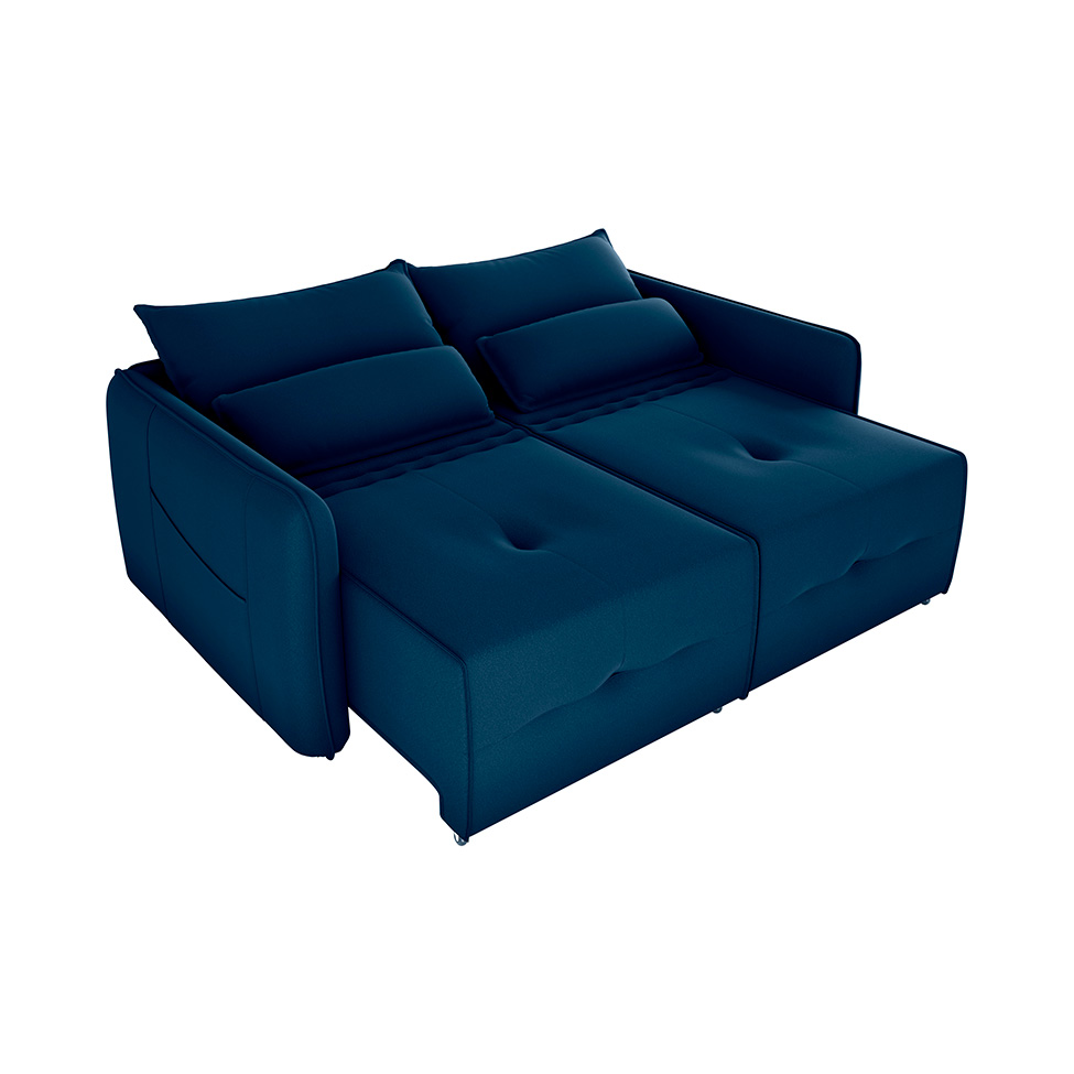 Sofá 3 Lugares Retrátil e Reclinável Celine Veludo Azul 205 cm