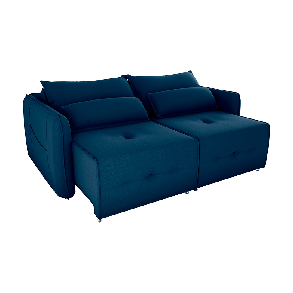 Sofá 3 Lugares Retrátil e Reclinável Celine Veludo Azul 205 cm