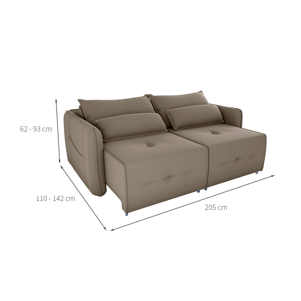 Sofá 3 Lugares Retrátil e Reclinável Celine Veludo Capuccino 205 cm