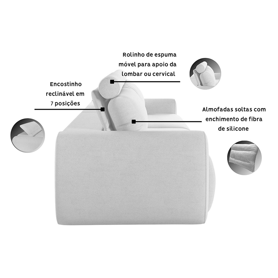 Sofá 3 Lugares Retrátil e Reclinável City Linho Cinza 180 cm