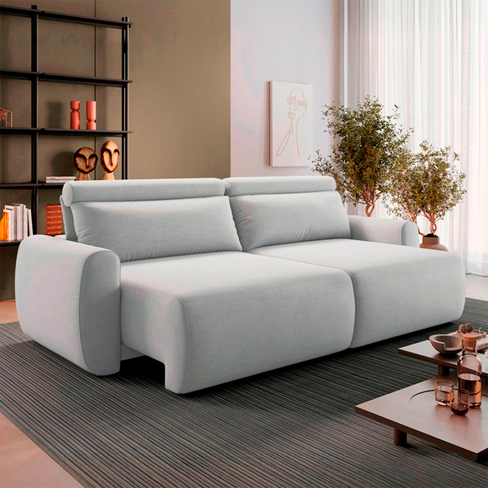 Sofá 3 Lugares Retrátil e Reclinável City Linho Cinza Claro 180 cm