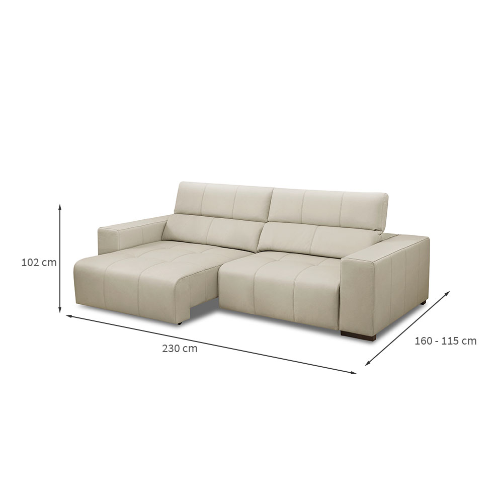 Sofá 3 Lugares Retrátil e Reclinável Dijon Molas Ensacadas Couro Branco 230 cm
