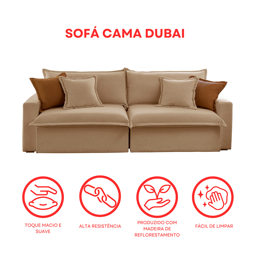 Sofá 3 Lugares Retrátil e Reclinável Dubai Linho Bege 210 cm
