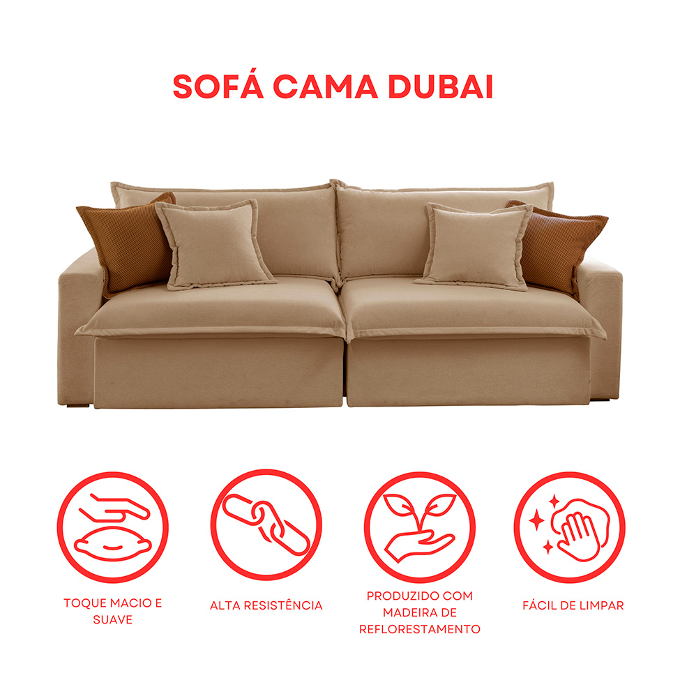 Sofá 3 Lugares Retrátil e Reclinável Dubai Linho Bege 230 cm